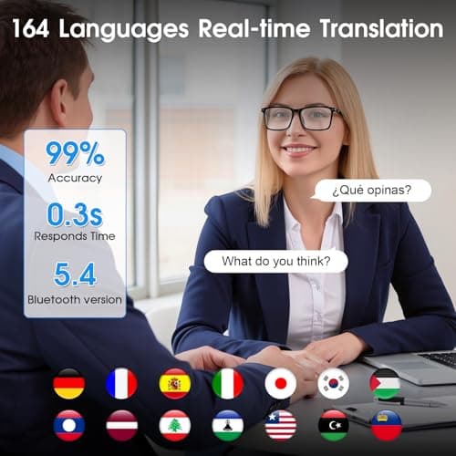Tulbeys AI Translation Smart Glasses with Bluetooth, 160+ Languages, Color-Changing Lenses, Built-in Speaker & Clear Audio, Real-Time Voice Translator Smart Sunglasses for Travel, Meetings Use — view 3