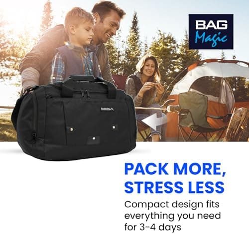Small Sports Holdall 22L – 45x25x20cm Cabin Size Gym Bag, Travel Duffle Bag with Shoulder Strap – Lightweight Hand Luggage Underseat Bag - Black — view 3