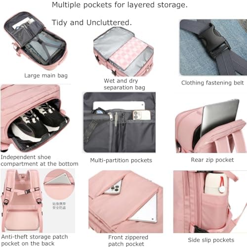 YYKSYDPT Travel Backpack,Mens Womens Waterproof Anti-Theft Carry on Backpacks with Shoes Compartment and Wet Pocket, for Travelling Hiking Walking Camping Running Picnic (Green) — view 3