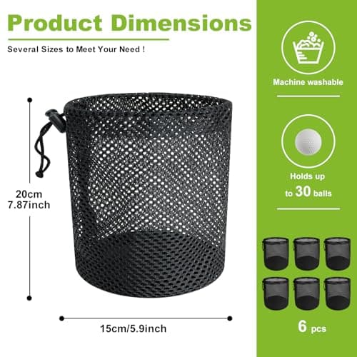 Mordx Golf Ball Storage Bag-6 Pack Mesh Bags with Drawstring，Golf Shag Bag Organizer,Sports Equipment Organizer Sack，for Collecting Half Balls Tennis Beach Travel (6, 15x20cm — view 2