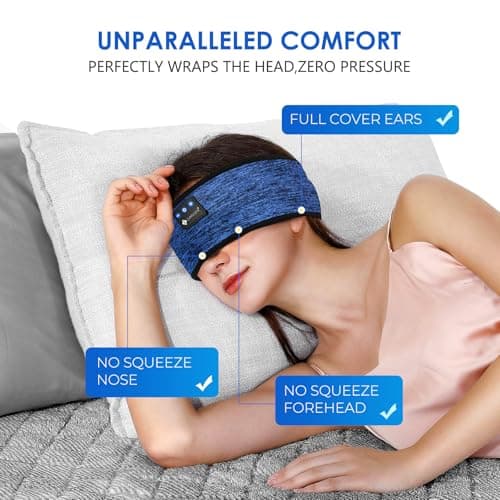 ZUMUSEN Sleep Headphones Bluetooth 5.4 Headband, Wireless Sleeping Headphones with Ultra-Thin HD Stereo Speakers for Side Sleepers, Soft & Sweat Resistant Sport Headband for Yoga Travel Workout — view 5