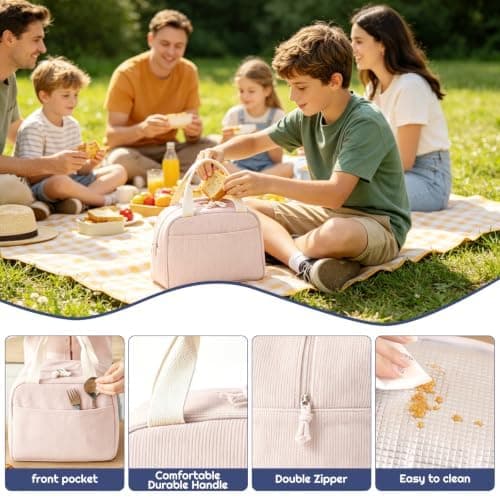 Crevice Insulated Portable Corduroy Lunch Bag 8L for Women and Men — view 3