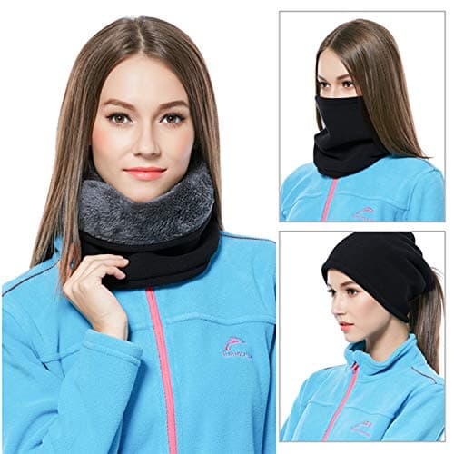 TAGVO Winter Fleece Neck Warmer, Soft Double Layer Fleece Thick Thermal Neck Gaiter Elastic Multifunctional Scarf Windproof Skiing Neck Tube Ear Warmer Balaclava Hood Unisex for Outdoor Sports — view 2