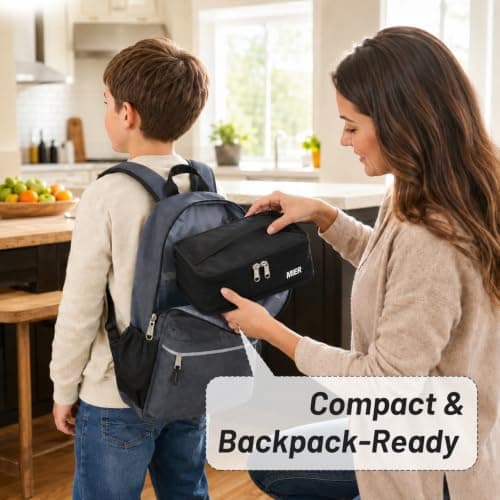 MIER Portable Thermal Insulated Cooler Bag Mini Lunch Bag for Kids, Black — view 5
