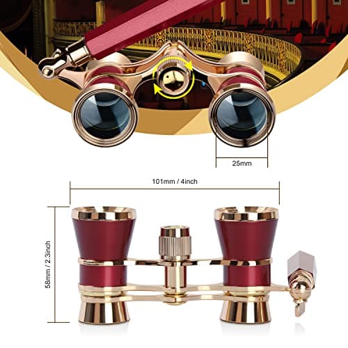 Aomekie Theatre Opera Glasses with Handle 3X25 Compact Folding Binoculars for Theater Horse Racing Classical (Red) — view 5