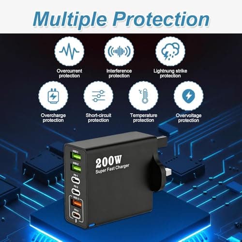 2PCS 200W USB C Charging Station with 6 Port Multi Fast Charger Plug UK — view 4