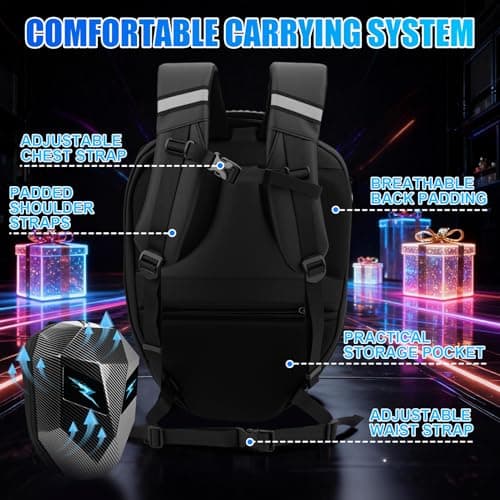 WODHMIEY LED Motorcycle Backpack Gift Idea for Men & Teenagers, Programmable Pixel Display Helmet Backpack 3D Hard Shell & Carbon-Fiber Look, Water-Resistant Laptop Daypack for Travel School Daily Use — view 6