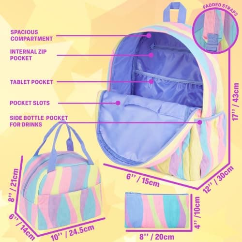 Get Trend Girls Backpack Set, 4 Pcs Swirl Corduroy School Bag — view 3