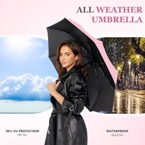 Mini Folding Travel Umbrella, Windproof Strong, UV Protection, 6 Ribs, Pocket Umbrella with Capsule Case for Women, Men, Girls-Pink — view 5