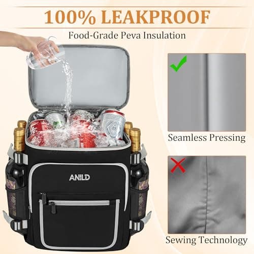 Insulated Backpack Bag 30L for Camping, Picnic, BBQ, Beach, Hiking, Black — view 4