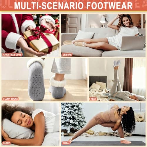 RJVZVEJH Fluffy Slipper Socks Women, Knitted Thick Cosy Non Slip Gripper Socks with Soft Warm Lined for Winter Home Floor Bed — view 6
