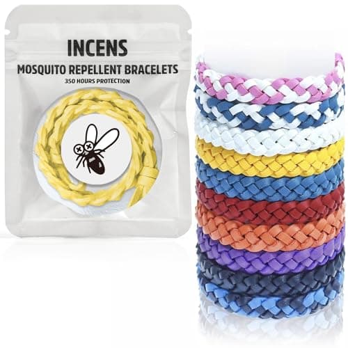 INCENS Mosquito Repellent Bracelet 10 Pack, Adjustable Leather Deet-Free Natural Insect Mosquito Bands for Adults & Kids, Individually Wrapped Band,350 Hour Insect Bug Repellent Protection.