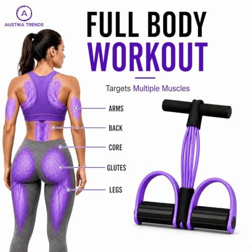 Pedal Resistance Bands with Handle, 6 Tube Sit Up Pull Rope Exercise Bands for Home Workout, Fitness Resistance Band with Foot Pedals for Abs, Legs, Pilates, Yoga & Full Body Training (Purple-Black) — view 5