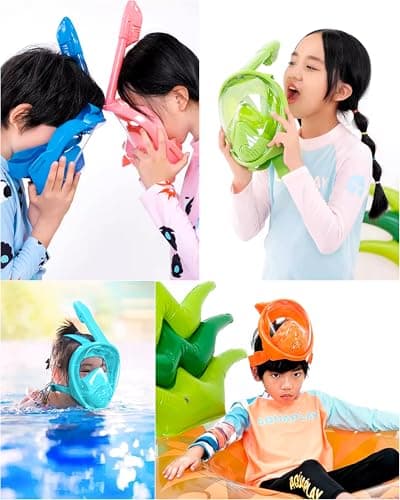 HINATAA Snorkel Mask for Kids, 180 ° Panoramic View Free Breathing Full Face Snorkeling Mask Anti-Fog and Anti-Leak Suitable For Children Aged 4-15 (Pink) — view 2