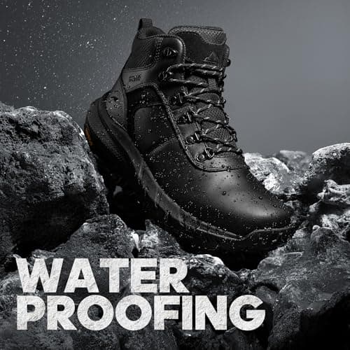 NORTIV 8 Men's Waterproof Leather Walking Boots,Size 9,Black — view 4