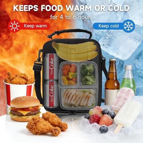 Kato Tirrinia Expandable Insulated Lunch Bag, 10L Lunch Cooler Bag with Shoulder Strap for Men and Women, Leakproof Lunch Box Bag, Suitable for Work School Travel Picnic Camping Beach, Black — view 5