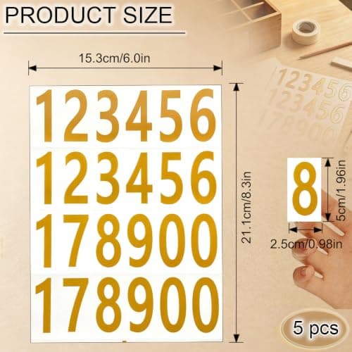 LUIMSUIM 5 Sheets 5 Inch Bin Number Stickers for Mailbox, Stick on Numbers, Waterproof Self Adhesive Sticky Numbers Sticker for Lockers, House, Folder, Bins, Storage, Note, Sign (Gold) — view 2