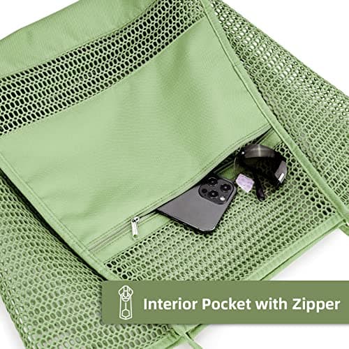 KALIDI Mesh Tote Bag,23L Beach Bag Extra Large Tote Bags for Women with Zip Pocket Shoulder Bag Summer Beach Bags Reusable Shopping Bag for Picnic Holiday Travel Grocery,green — view 5