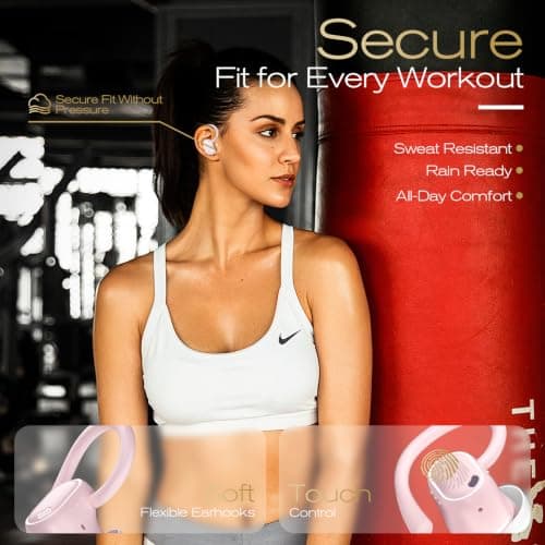 Wireless Earbuds Sports with EarHooks, HiFi Stereo Bluetooth 5.4 Headphones — view 2