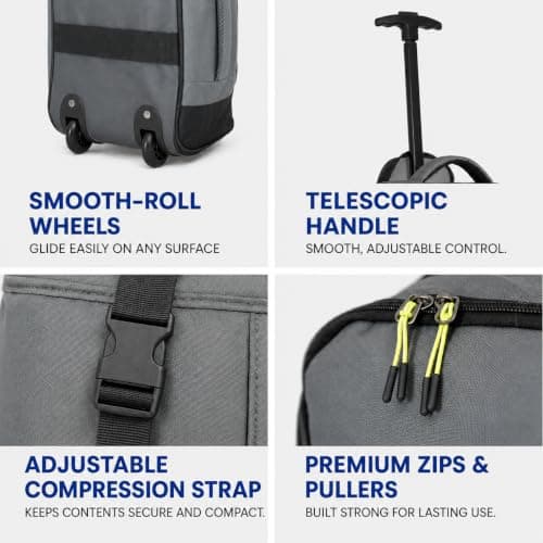 Bordlite Ryanair Cabin Bag 40x25x20cm Underseat Wheeled Travel Bag, Lightweight 20L Hand Luggage with Telescopic Handle, Smooth Wheels, Compression Straps, Side Pocket & Luggage Strap – Black/Grey — view 3