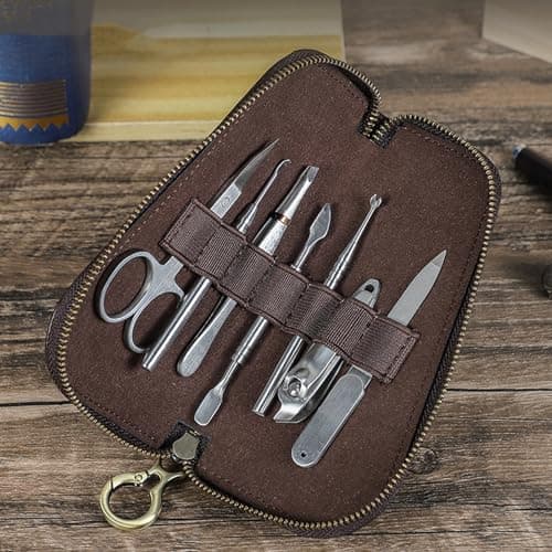 OSNIYAW Genuine Leather Manicure Set Travel Case with Keyring — view 3