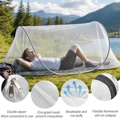 YADODO Mosquito Net for Bed Travel Portable Pop Up Mosquito Nets Tent 200x 90x 60cm Breathable Lightweight Single Bed Mosquito Netting Mesh Tent with Zip for Camping Patio Indoor Outdoor — view 3