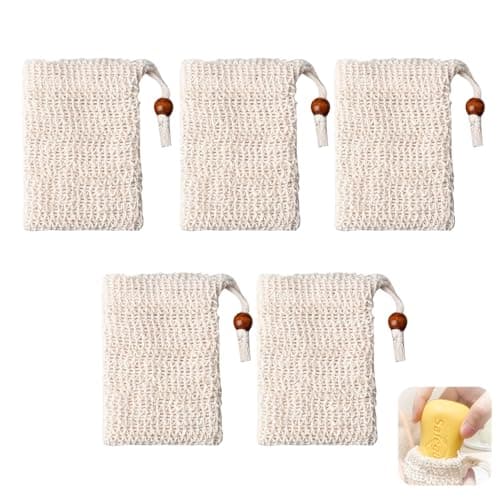 5 Pack Natural Sisal Soap Saver Bags 10x15cm Zero Plastic Exfoliating Pouch Rich Lather Extends Bar Life Hanging Drawstring for Shower Bath Gym Travel Gift