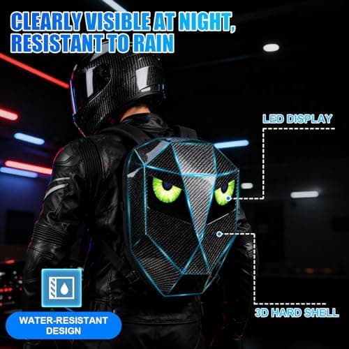 WODHMIEY LED Motorcycle Backpack Gift Idea for Men & Teenagers, Programmable Pixel Display Helmet Backpack 3D Hard Shell & Carbon-Fiber Look, Water-Resistant Laptop Daypack for Travel School Daily Use — view 2