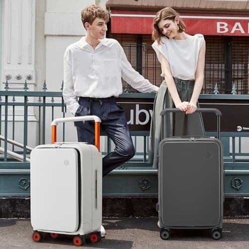 mixi Checked Luggage Wide Handle Suitcase,Front Opening PC Hard Shell Travel Case with Aluminium Frame,Quiet Spinner Wheels,Laptop Compartment,TSA Lock,with Cover,20 inch Rock Grey — view 2
