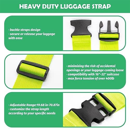 Yauhar 6Pcs Travel Suitcase Accessories Set Contains Silicone Luggage Bag Tags and Luggage Straps and Detachable Handle Covers, Wide Adjustable Packing Belt for Women Men (Green) — view 2