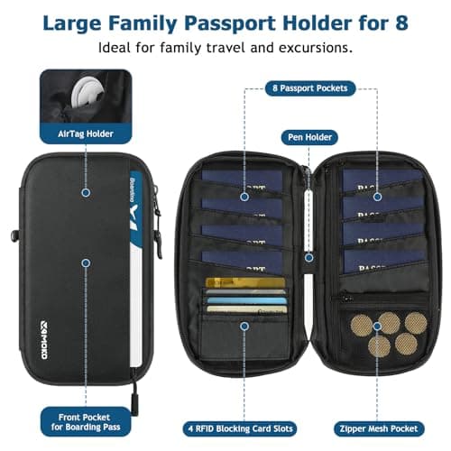 MoKo Family Passport Holder for 8 with AirTag Holder — view 2