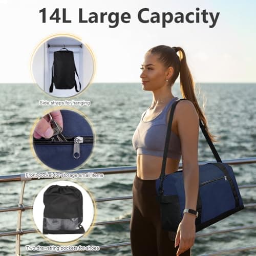 Flintronic Small Gym Bag, 14 inch Carry On Mini Duffel Bag with 2 Drawstring Bags, Lightweight Overnight Bag Portable Travel Bag for Sports, Gym (Blue) — view 3
