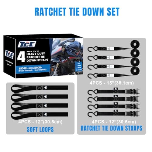 TCE Ratchet Tie Down Straps Set with Coated S Hook 680KG Break Strength — view 4