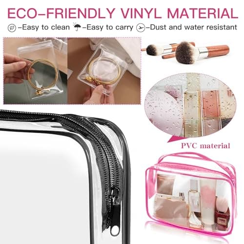 6 Pack Travel Toiletry Bag with Jewelry Bags, Cosmetic Organizer - TSA Approved Clear Quart Size Bag for Travel — view 2