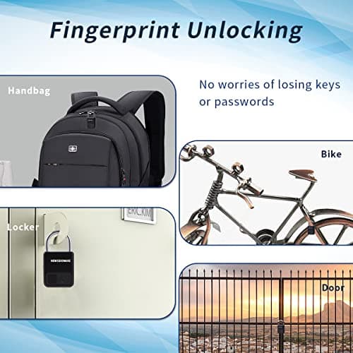 Fingerprint Padlock, Smart Padlock with USB Charging Support, Fingerprint Lock, Biometric Lock Suitable for Luggage, Bookcase, Suitcase, Backpack, Bike, School Locker, Gym Locker Lock(Black) — view 6