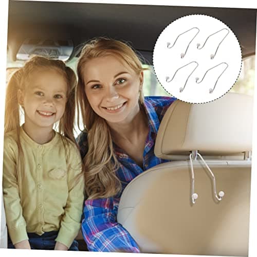 JECOMPRIS 4pcs Car Seat Back Storage Hooks, Stainless Steel with Diamond Detail, Space-saving Headrest Hangers for Handbags and Groceries, Silver — view 4