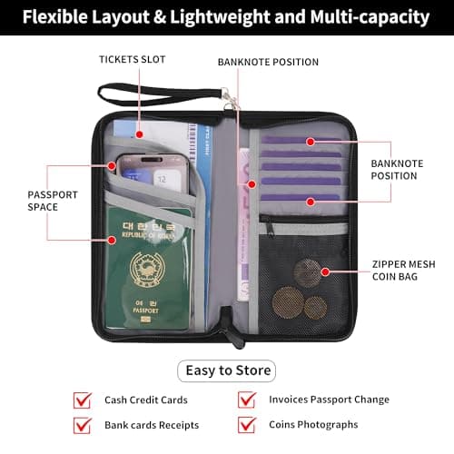RFID Blocking Passport Holder Family Travel Holiday Wallet Accessories Document Organiser for Tickets Cash Passport ID Card Credit Cards Pen Waterproof Cover Travel Essentials Case for Women Men — view 2