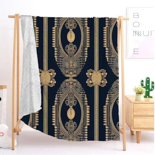 Fleece Blanket Throws Small Single 100x130cm Fluffy & Warm Blanket for Bed, Versatile Soft Luxurious Ancient Greek Style Flannel Blankets for Sofa Couch Gold Lightweight Cozy Throws for Travel — view 4