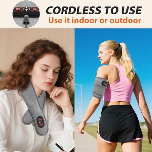 Grey Cordless Neck Heating Pad with Vibration Massage, Portable Neck Warmer with 660nm Red Light, 3 Heat Levels, 3 Vibration Modes, and 3000mAh Battery, Suitable for Women Men, 85cm Length — view 5