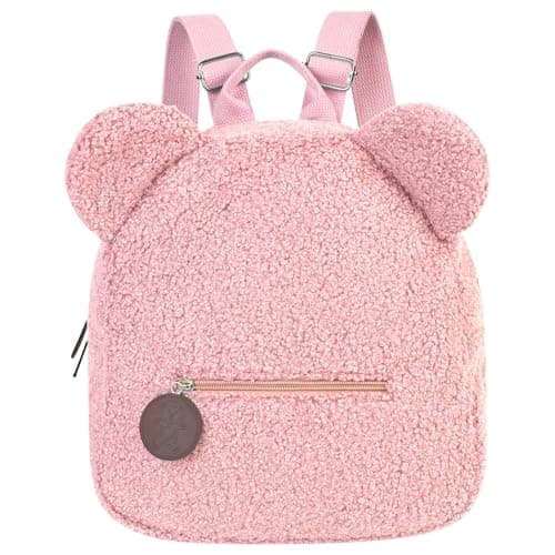 Aomig Kids Mini Furry Backpack, Toddler Mini Cute School Rucksack, Preschool Kindergarten Elementary Small Backpack, Toddler Girls Boys Adjustable Rucksack, Kids Plush Backpack for School Travel(Pink)