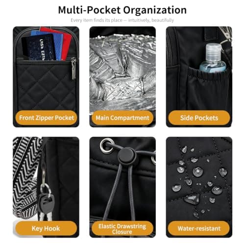 Deposhion Water Bottle Carrier Bag Crossbody Phone Pocket for Women 40oz (Black) — view 4