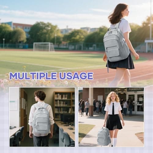 HYC00 School Backpacks for Teenage Girls Boys Casual Daypacks Lightweight School Bags for Girls Secondary High College Water-Resistant Fits 14” Laptop Rucksack Travel Work Bag for Women Men, Gray — view 6