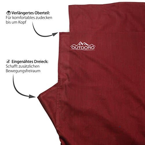 Outdoro Travel Sleeping Bag, Ultra-Light Travel Sleeping Bag, Only 350 g Made of Pure Cotton with Pillow Compartment Thin & Small Lining, Travel Sheet, red — view 5