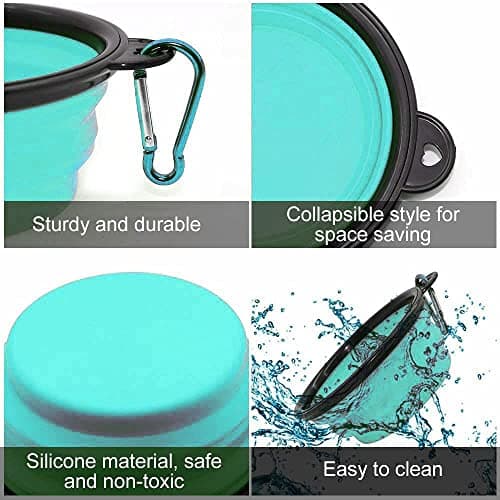 Collapsible Dog Bowl,Collapsible Dog Water Bowls for Cats Dogs, Portable Pet Feeding Watering Dish,Portable Dog Water Food Bowl with Carabiner (Medium(650ML) light green) — view 3