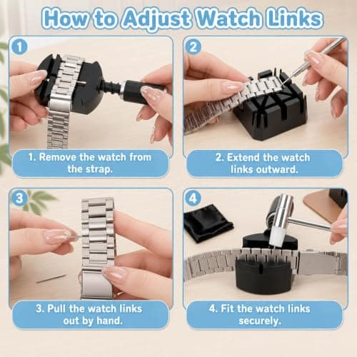 QhgPnt Watch Strap Removal Tool, Complete tool Kit for Home Adjustments and Professional Repairs, Watch Link Removal Tool with Pin Removal Components for Bracelet Maintenance — view 3