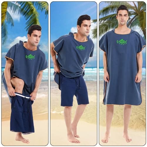 QKTYB Hooded Poncho Towel Adult for Swim Beach Surfing, Changing Robe Quick Dry Lightweight Changing Towel Extra Long Microfibre Poncho Towelling Universal Size for Men Women — view 5