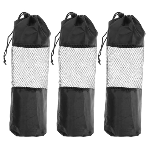 JOINPAYA 3 Piece Mesh Drawstring Yoga Gear Bags Lightweight Canvas Black