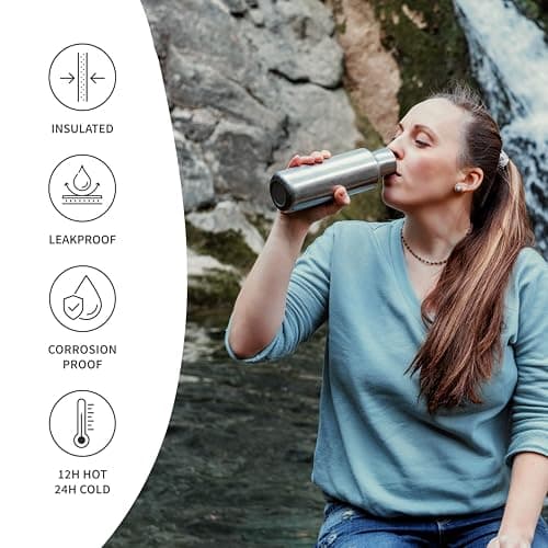 Bambaw Insulated Water Bottle Stainless Steel 350 ml, Wide Mouth for Easy Cleaning, 350ml Insulated Water Bottle Metal, Reusable, Lightweight & Rust-Resistant, Great for Travel (Natural Steel) — view 3