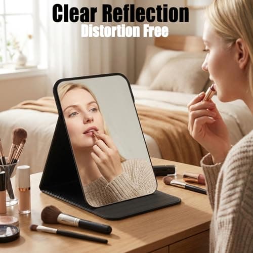 KxrTpx Small Mirror on Stand, Travel Mirror Folding Design, Portable for Personal Grooming, Lightweight Face with Three Piece Comb Set, Compact 20 x 15 cm Dimensions — view 4