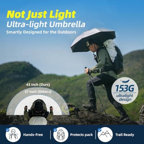 Thous Winds Hiking Umbrella - 153g Ultralight - Hands-Free Design, Carbon Fiber Frame & Aluminum Shaft, UPF 50+ Sun & Rain Protection Canopy, Windproof, for backpacking, Trekking, Travel, Outdoor Use — view 2